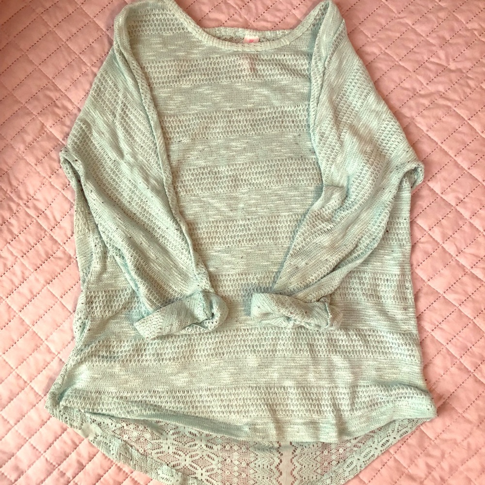 Soft sheer half sleeve blue green shirt